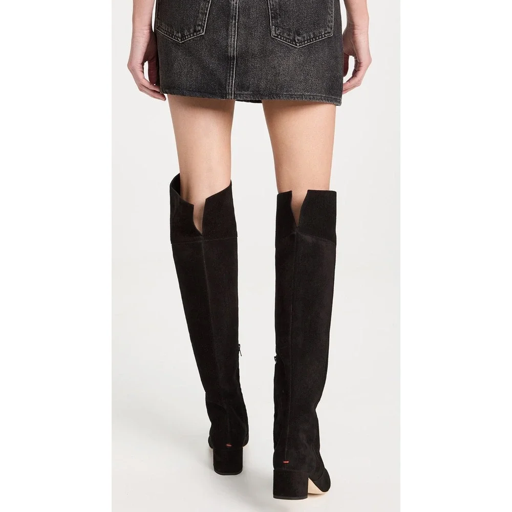 AEYDE Letizia Over the Knee‎ Boots Black Suede Square Toe Block Heel EU 37